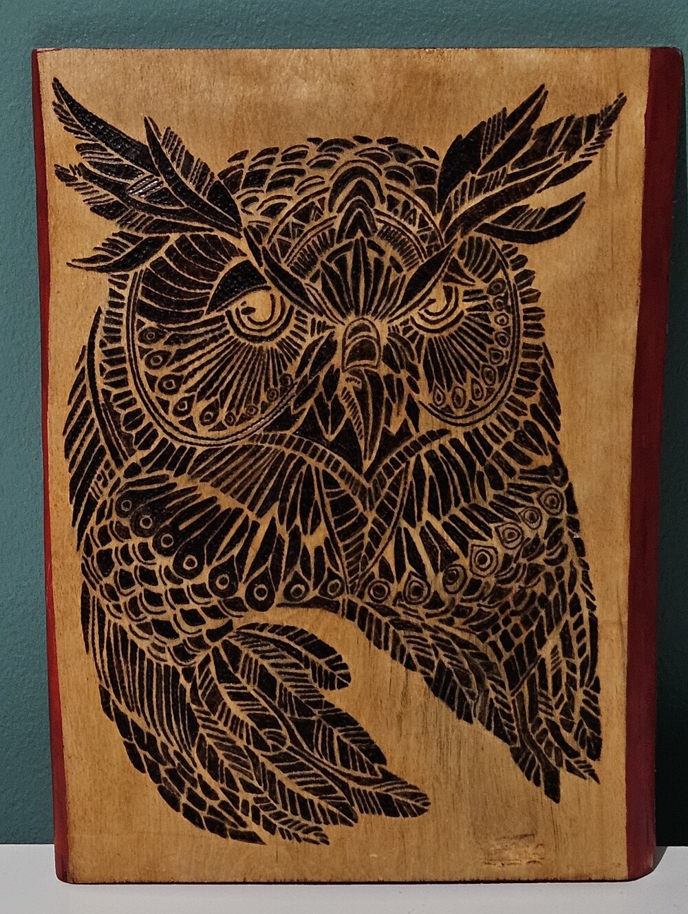 Vintage Native Style Owl Portrait Wood Burning Art 11.5" x 8.5"